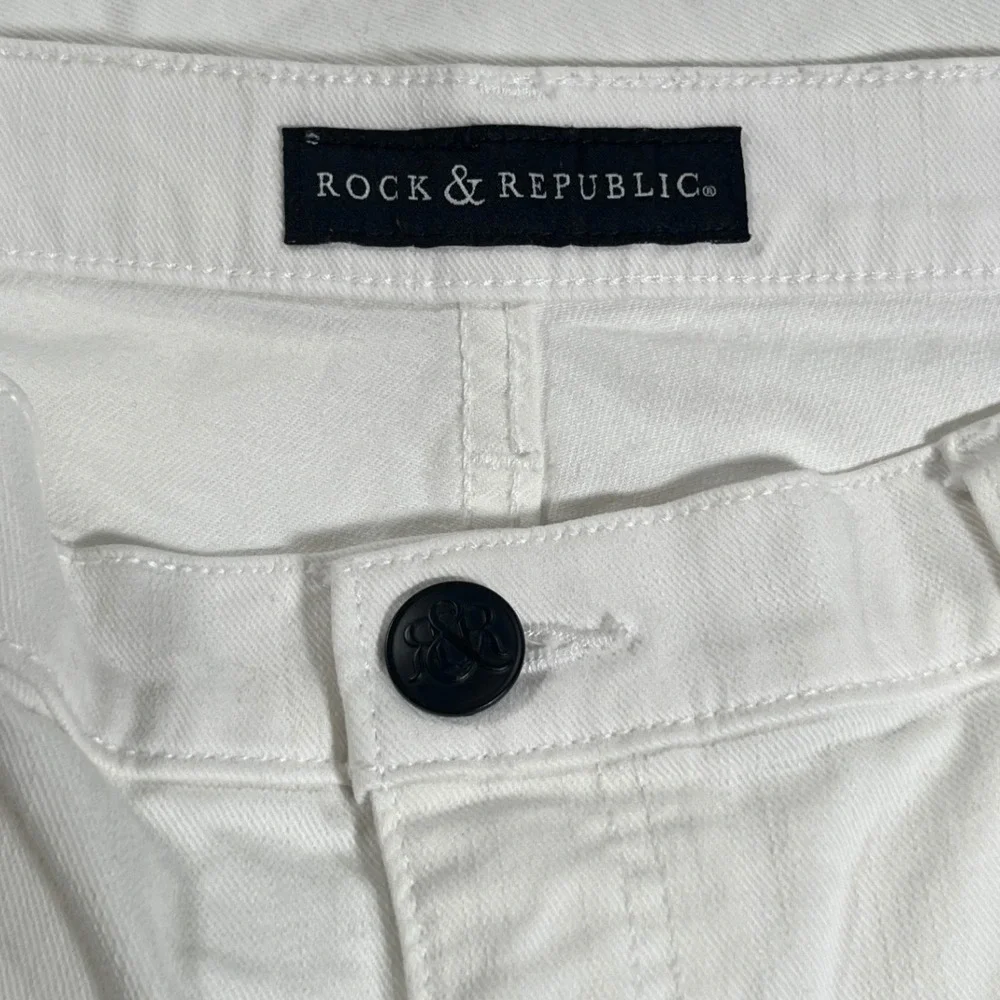 Rock & Republic Carnivale White Tuxedo Stripe Cropped Jeans Women 16 R210594 EUC